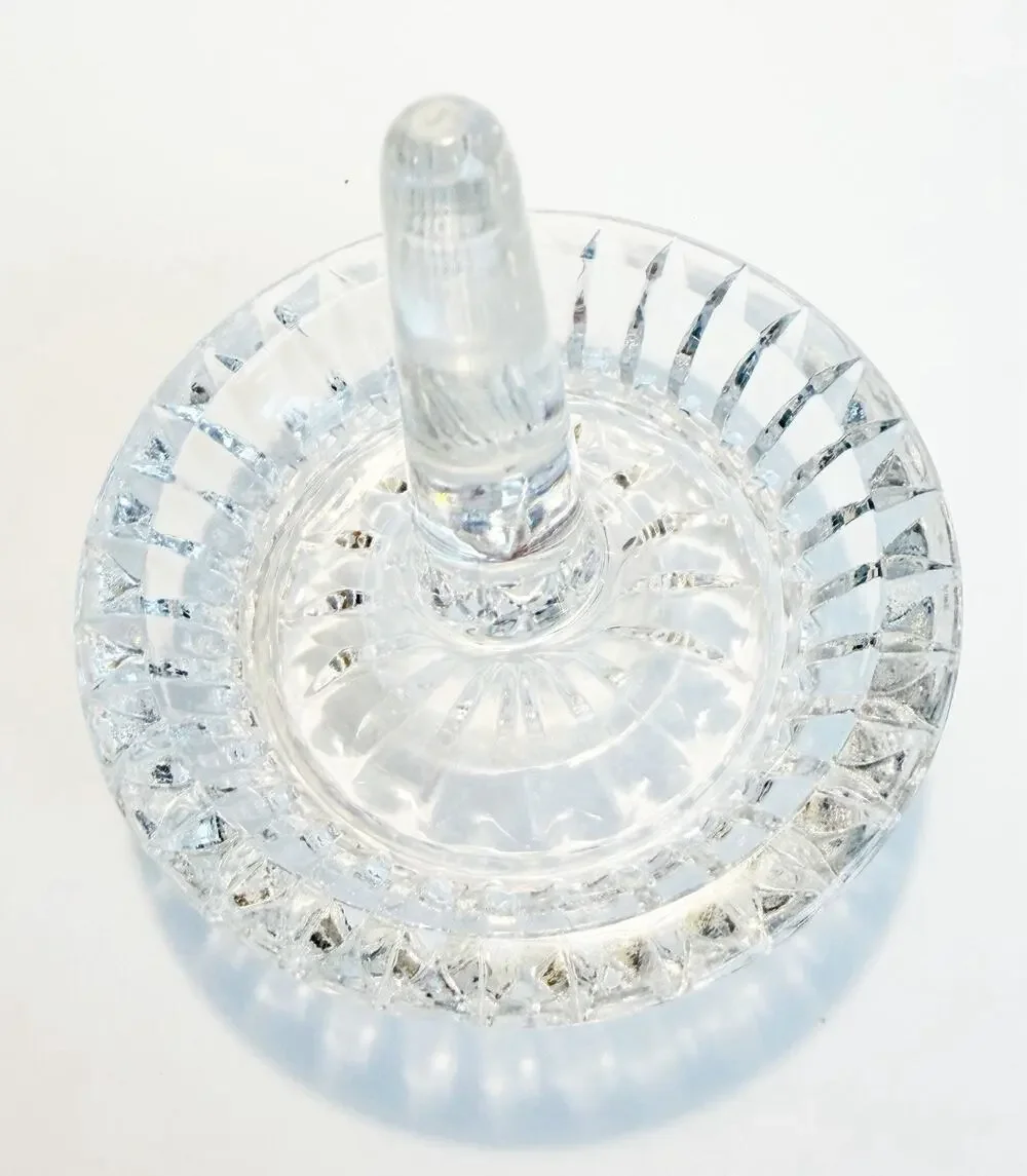 Vintage Mid Century MCM Cut Crystal Glass Ring Holder 3